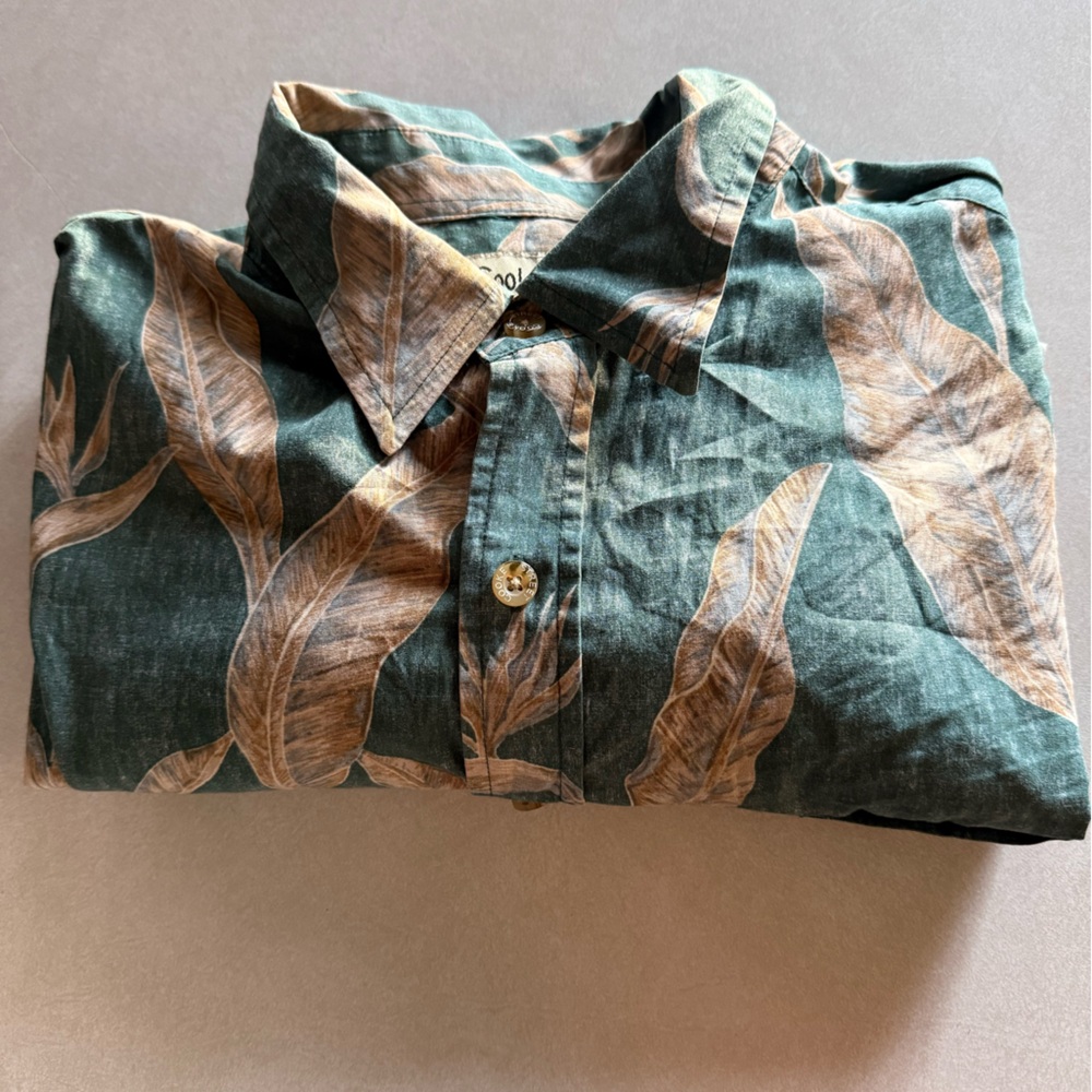 Teal and Tan Leaf Print Cooke Street Honolulu Button-Up Shirt